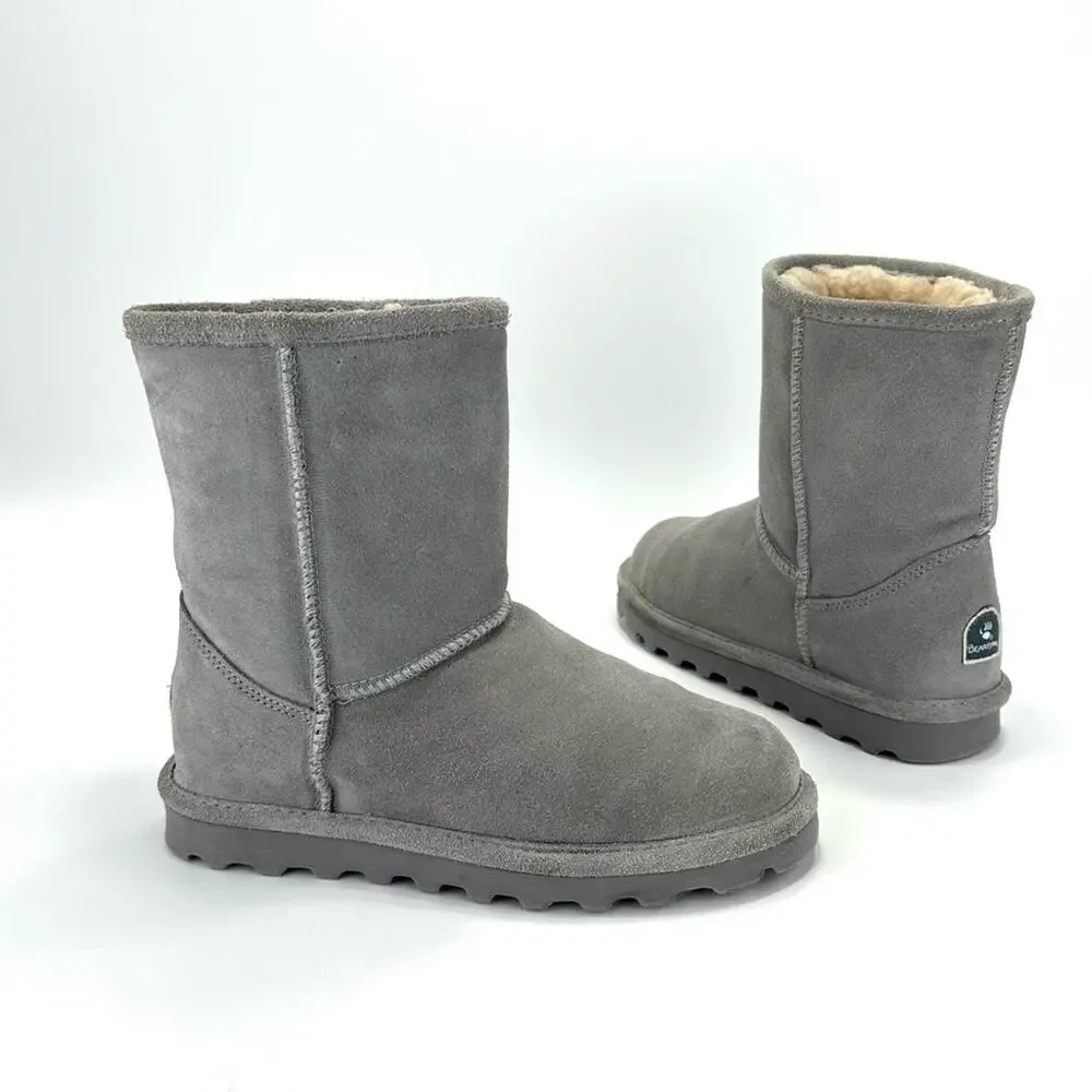 BearPaw Elle Big Girls Winter Boot Size 5 Gray Suede Wool Waterproof Short Boot